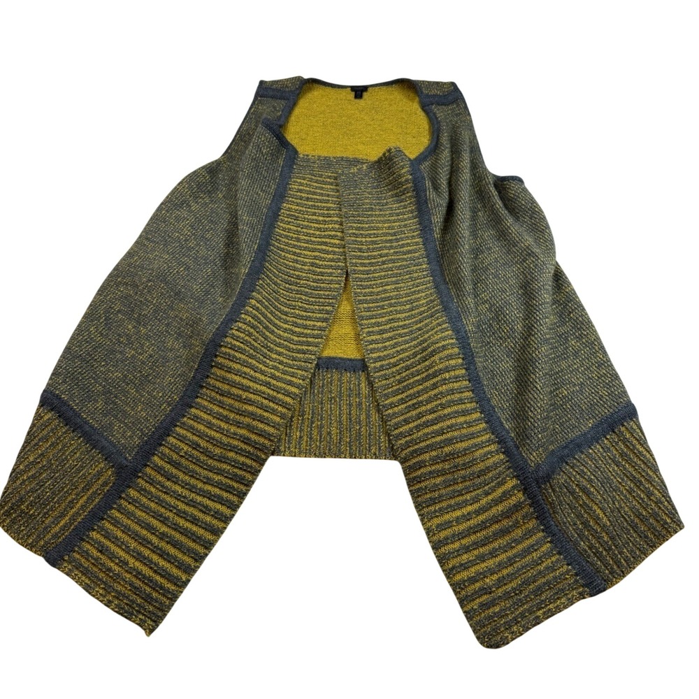 Tarnish Alpaca Blend Cardigan Vest OS Gray Mustard Open Front Longline Knit